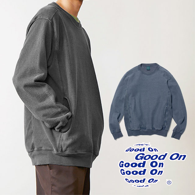 送料無料 トレーナー 長袖 メンズ レディース FW 秋冬 新作 秋新作 冬新作 人気 流行 定番 2023 Good On GOBW1912 グッドオン スウェット ヘビークルー スエット 数量限定商品 トップス クルーネック 無地 アパレル 服 ポケット付き 日本製 黒 紺