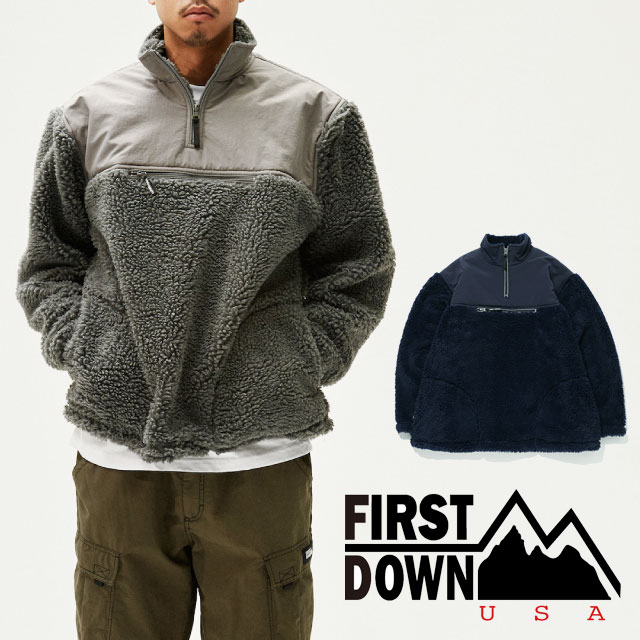 送料無料 長袖 メンズ FW 秋冬 新作 秋新作 冬新作 人気 流行 定番 2023 FIRST DOWN F542016 ファーストダウン ボアジャケット ボアフリース アノラックジャケット コート アウター ハーフジップ フリース 上着 防寒 ヘザーグレー ネイビー アウトドア アパレル 服
