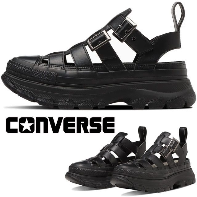 送料無料 サンダル ストラップサンダル メンズ レディース SS 春夏 新作 春新作 夏新作 人気 流行 定番 2024 OX converse 31311950 オールスター（R）トレックウエーブ グラディエーター 厚底 ベルトサンダル 黒 歩きやすい チャンキーソール ブラック 5.5cmヒール 靴の通販は 16,500円