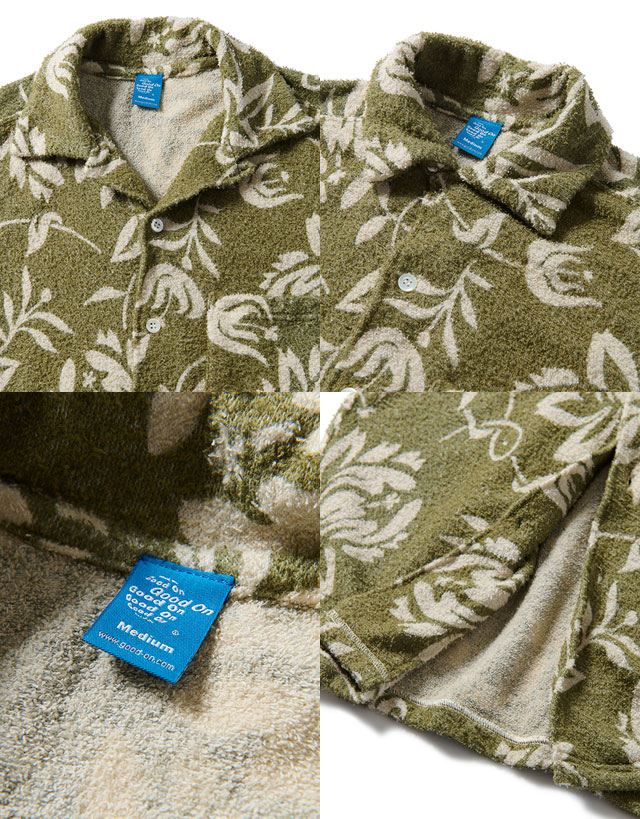 送料無料 半袖 メンズ SS 春夏 新作 春新作 夏新作 人気 流行 定番 2024 GOST2307 グッドオン レトロフラワーダブルパイルショートスリーブオープンシャツ パイルシャツ トップス カジュアル ウェア アパレル 服 日本製 セットアップ可能 アウトドア キャンプ