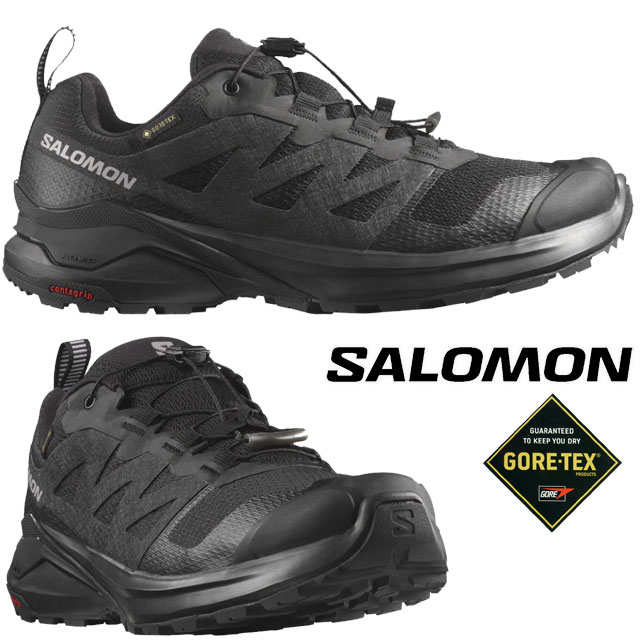 送料無料 スニーカー ローカット ゴアテックス レディース FW 秋冬 新作 秋新作 冬新作 人気 流行 定番 2024 W GORE-TEX 473218 防水 X-アドベンチャー 滑りにくい トレイルランニングシューズ ハイキング アウトドア ブラック/ブラック/ブラック 黒 靴
