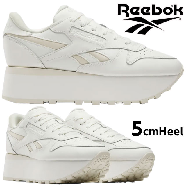 送料無料 スニーカー レースアップ ローカット レディース FW 秋冬 新作 秋新作 冬新作 人気 流行 定番 2024 Reebok 100201090 厚底 靴 白 クラシック レザー トリプル リフト チョーク 約5cmヒール
