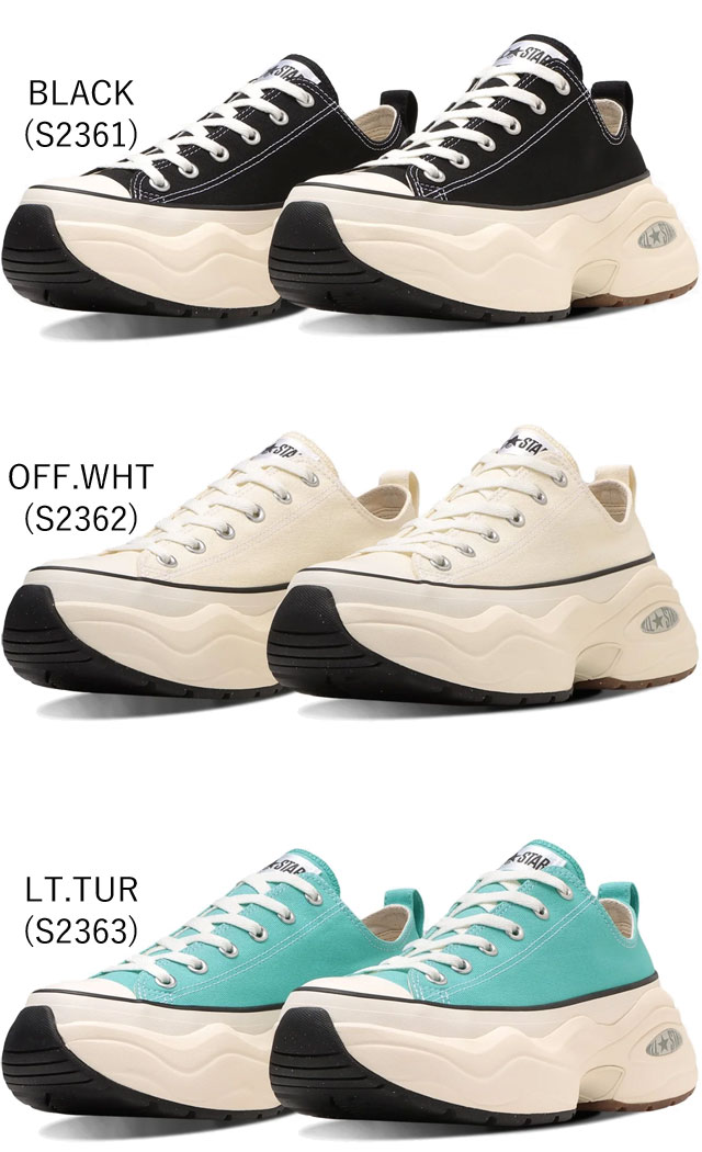 送料無料 コンバース CONVERSE 31312411 31312412 31312410 レディース FW 秋冬 新作 秋新作 冬新作 人気 流行 定番 2024 2025 スニーカー レースアップ ローカット 厚底 オールスター （Ｒ） サージトレーナー ＯＸ 黒 靴 白 カジュアルシューズ ブラック 5cmヒール_1