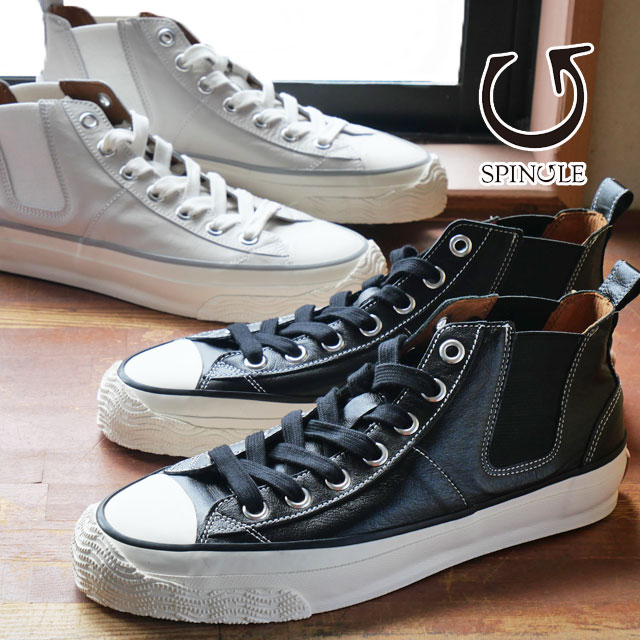 送料無料 スニーカー ハイカット メンズ FW 秋冬 新作 秋新作 冬新作 人気 流行 定番 2024 SPINGLE SP-1417 スピングル 黒 レザーシューズ サイドゴア 日本製 カンガルーレザー 本革 靴 メイドインジャパン ブラック アイボリー ルベア