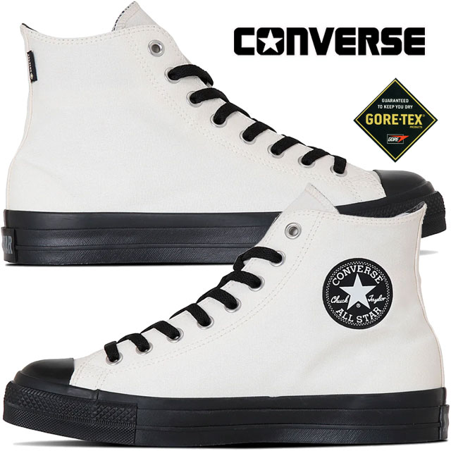 送料無料 スニーカー ハイカット ゴアテックス メンズ レディース FW 秋冬 新作 秋新作 冬新作 人気 流行 定番 2025 コンバース HI GORE-TEX 31313230 オールスター （Ｒ） 白 靴 防水 シューズ オフホワイト/ブラック 紐靴