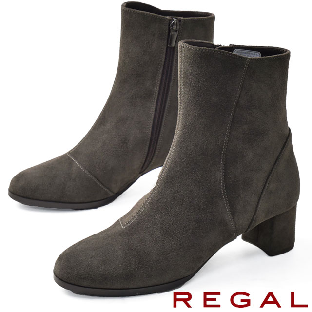 送料無料 ブーツ レディース FW 秋冬 新作 秋新作 冬新作 人気 流行 定番 2025 リーガル REGAL F45Q カットワークショートブーツ 滑りにくい 太めヒール 耐滑性 チャンキーヒール カジュアルシューズ 本革 ダークグレースエード 靴