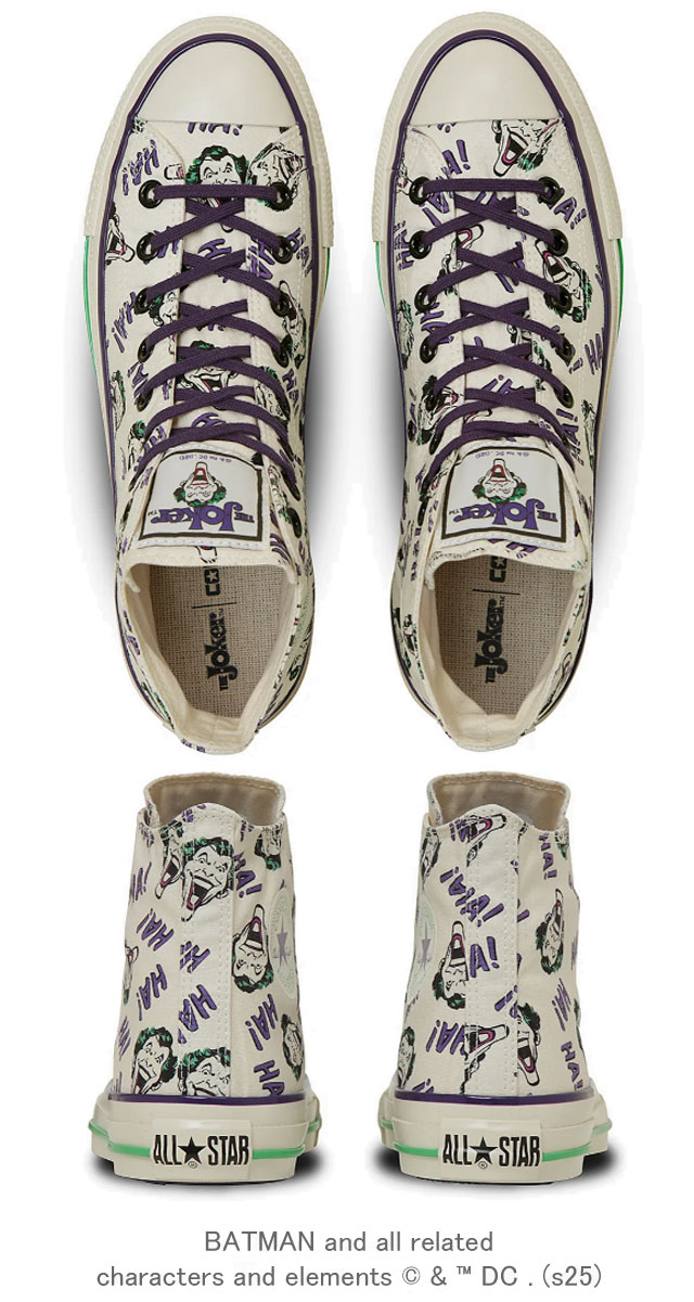 送料無料 スニーカー ハイカット メンズ SS 春夏 新作 夏新作 秋新作 人気 流行 定番 2025 コンバース CONVERSE HI / DC 31314040 31314041 オールスター エイジド バットマン ジョーカー アメコミ コラボモデル ブラック ホワイト_5