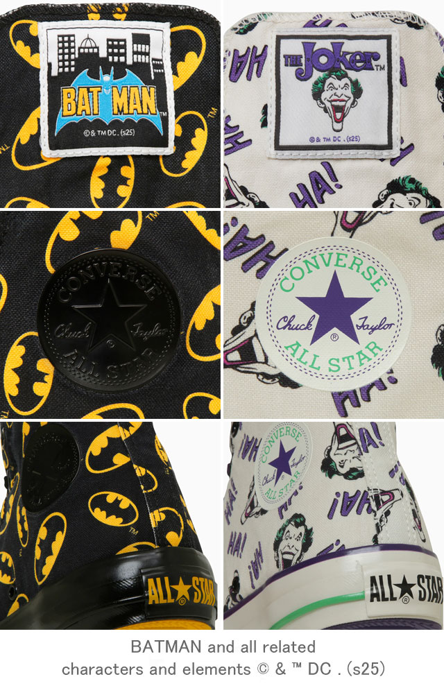 送料無料 スニーカー ハイカット メンズ SS 春夏 新作 夏新作 秋新作 人気 流行 定番 2025 コンバース CONVERSE HI / DC 31314040 31314041 オールスター エイジド バットマン ジョーカー アメコミ コラボモデル ブラック ホワイト_6