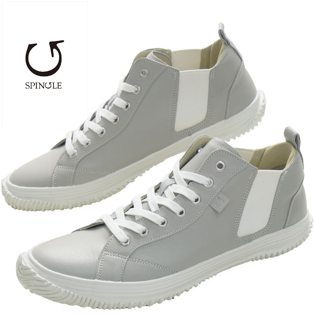 返品交換送料無料 スニーカー メンズ レディース SS 春夏 新作 夏新作 秋新作 人気 流行 定番 2025 スピングル SPINGLE SP-442 ミッドカット サイドゴア 本革 日本製 レザースニーカー ライトグレー 靴