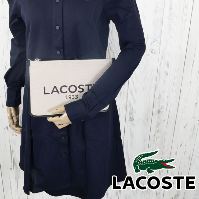 メール便送料無料 クラッチバッグ ハンドバッグ レディース SS 春夏 新作 夏新作 秋新作 人気 流行 定番 2025 ラコステ LACOSTE NF4898 ヘリテージキャンバス 小さめ セカンドバッグ ロゴプリント きれいめ カジュアル おしゃれ
