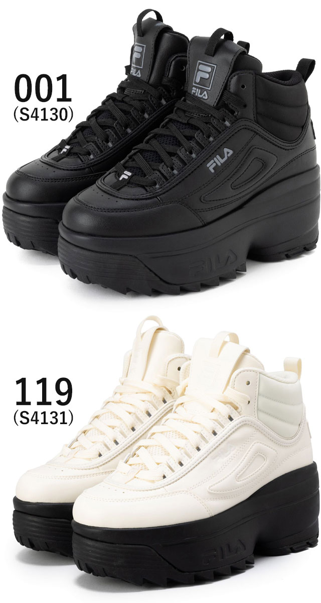 送料無料 スニーカー レースアップ レディース SS 春夏 新作 夏新作 秋新作 人気 流行 定番 2025 フィラ FILA 2 MID 7cm WSS25025 厚底 ディスラプター ウェッジ 厚底靴 黒 白 ミッドカット ウエッジソール_1