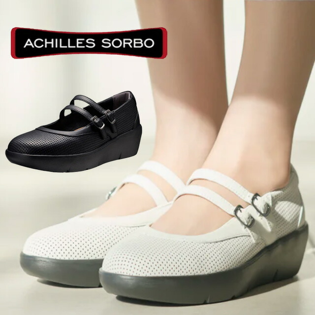 送料無料 パンプス レディース SS 春夏 新作 夏新作 秋新作 人気 流行 定番 2025 アキレス Achilles H605 ソルボ 厚底 ダブルストラップシューズ ウェッジヒール 本革 ミセス レザーシューズ 歩きやすい 履きやすい チャンキーソール 黒 ブラック 白 ホワイト 婦人靴