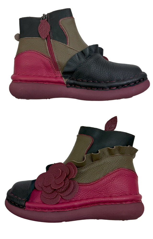 送料無料 ショートブーツ レディース SS 春夏 新作 夏新作 秋新作 人気 流行 定番 2025 エスタシオン Estacion TGX547 立体フリルフラワー アンクルブーツ 本革 歩きやすい コンフォートシューズ 痛くない レザーブーツ 花モチーフ 疲れない ブラック/マルチ 黒 靴 送料無料 ショートブーツ レディース SS 春夏 新作 夏新作 秋新作 人気