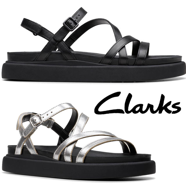 送料無料 サンダル ストラップサンダル フラットシューズ レディース SS 春夏 新作 夏新作 秋新作 人気 流行 定番 2025 クラークス Clarks 26181259 26181261 ぺたんこ 歩きやすい 黒 本革 靴 ローヒール ブラック シルバー ベルクロ アリステラローズ