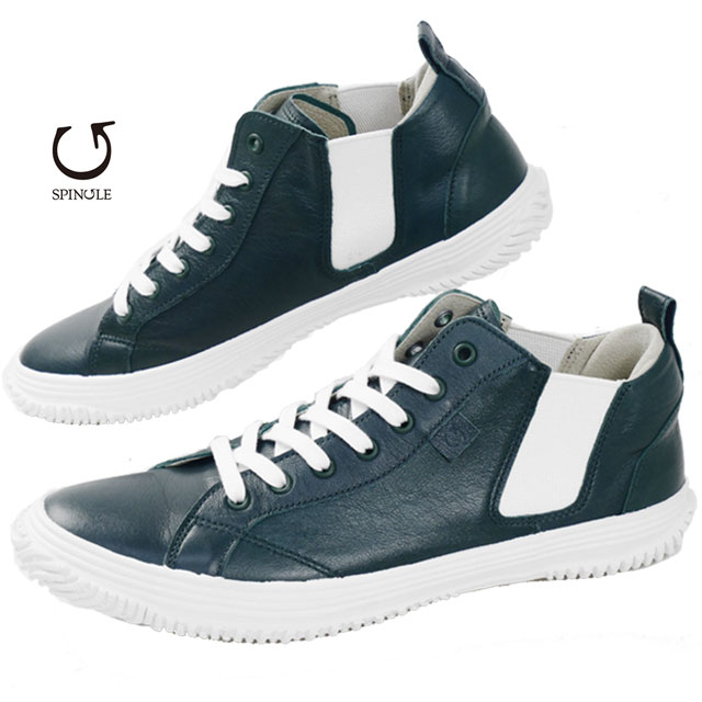 送料無料 スニーカー メンズ レディース SS 春夏 新作 夏新作 秋新作 人気 流行 定番 2025 スピングル SPINGLE SP-442 サイドゴア ミッドカット メイドインジャパン カンガルーレザー 日本製 ディープグリーン 靴