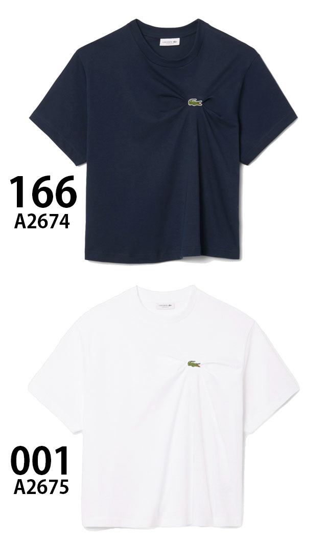 メール便送料無料 Tシャツ 半袖 レディース SS 春夏 新作 夏新作 秋新作 人気 流行 定番 2025 ラコステ LACOSTE TF9595 ワニロゴプリーツオーバーサイズフィットティーシャツ 丸首 ロゴ 刺繍 ワッペン ワンポイント キレイめ シンプル ワニ 鰐 紺 白_1