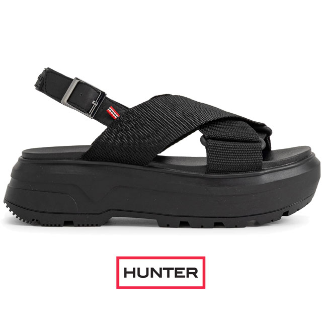 送料無料 サンダル スポーツサンダル レディース SS 春夏 新作 夏新作 秋新作 人気 流行 定番 2025 ハンター HUNTER U UFD3112NYL シティ レベル ウェビング クロスオーバー 厚底靴 ブラック ボリュームソール クロスベルト