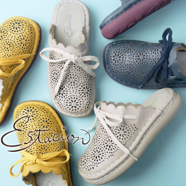 送料無料 コンフォートサンダル レディース SS 春夏 新作 夏新作 秋新作 人気 流行 定番 2025 エスタシオン Estacion TGE636 クロッグサンダル 疲れない パンチング 痛くない リボンデザイン 履きやすい サボサンダル カジュアルシューズ 本革 靴