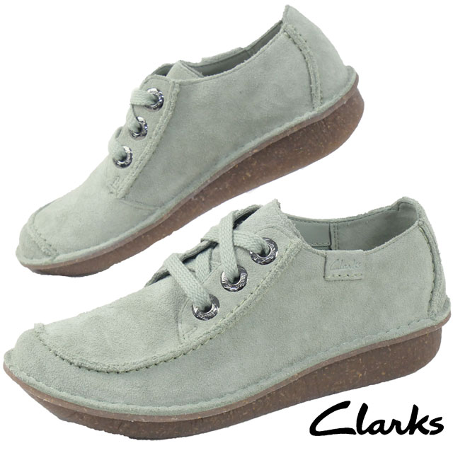 送料無料 ウェッジソール レースアップ ローカット レディース SS 春夏 新作 夏新作 秋新作 人気 流行 定番 2025 クラークス Clarks 014D 26182262 カジュアルシューズ ファニードリーム 本革 レザーシューズ ライトグリーンスエード 靴