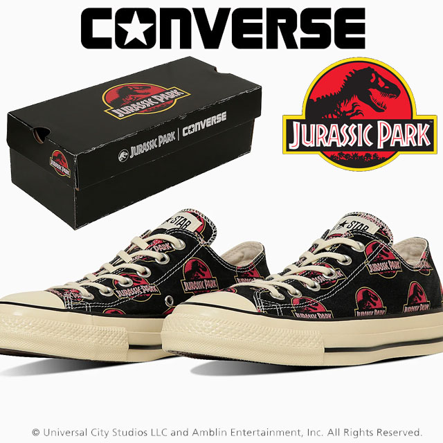 送料無料 スニーカー ローカット メンズ レディース AW 秋冬 新作 秋新作 冬新作 人気 流行 定番 2025 コンバース CONVERSE LG OX / 31315580 オールスター エイジド ジュラシック・パーク コラボモデル 恐竜 キャンバススニーカー ブラック 黒 総柄 靴