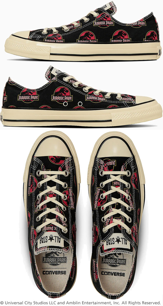 送料無料 スニーカー ローカット メンズ レディース AW 秋冬 新作 秋新作 冬新作 人気 流行 定番 2025 コンバース CONVERSE LG OX / 31315580 オールスター エイジド ジュラシック・パーク コラボモデル 恐竜 キャンバススニーカー ブラック 黒 総柄 靴 送料無料 スニーカー ローカット メンズ レディース AW 秋冬 新作 秋