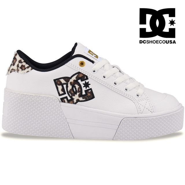 送料無料 スニーカー ローカット レディース AW 秋冬 新作 秋新作 冬新作 人気 流行 定番 2025 ディーシーシュー DC SHOES DW254602 WLB 厚底 チェルシー ライト ウェッジ チャンキーソール ウエッジソール ホワイト/レオパード ヒョウ柄 白 靴
