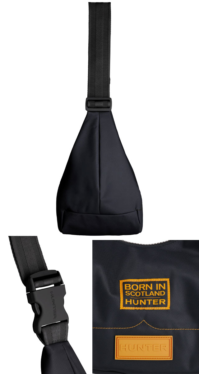 送料無料 ショルダーバッグ メンズ レディース AW 秋冬 新作 秋新作 冬新作 人気 流行 定番 2025 ハンター HUNTER 6.53L 2WAY BAG UBS5555KBM ナイロン ミディ ホーボー ボーン イン スコットランド 斜め掛け 三日月型 クロスボディバッグ 肩掛け 半月型 黒 耐水 鞄