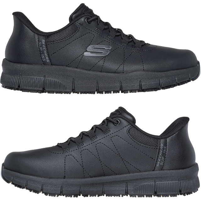 送料無料 スニーカー スリッポン レディース AW 秋冬 新作 秋新作 冬新作 人気 流行 定番 2025 スケッチャーズ SKECHERS -108218 スリップインズ ワークシューズ 手を使わずに履ける 作業 靴 ハンズフリー 感電防止 防滑底 ナンパ コットンバッド ブラック