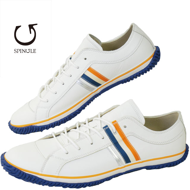 送料無料 スニーカー ローカット メンズ レディース AW 秋冬 新作 秋新作 冬新作 人気 流行 定番 2025 スピングル SPINGLE SP-168 日本製 本革 靴 カジュアルシューズ レザースニーカー ホワイト/オレンジ
