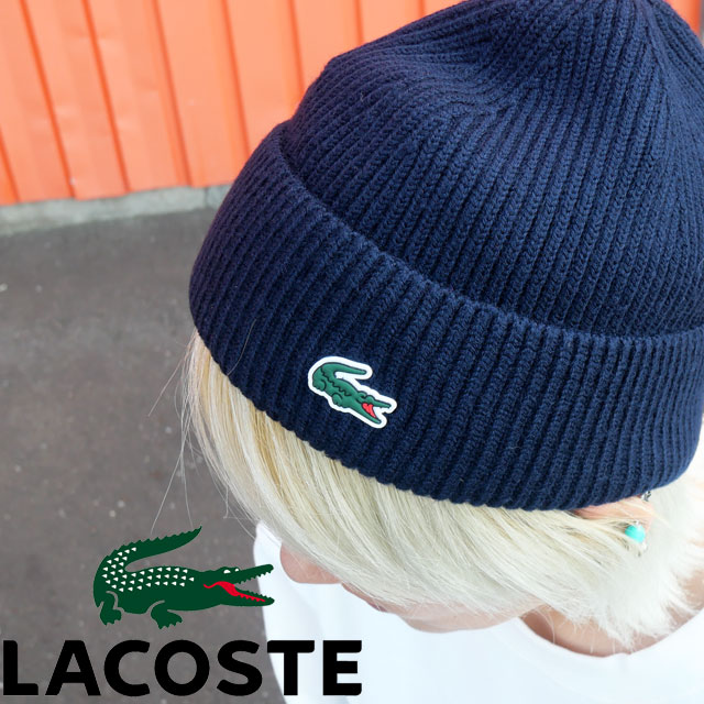 メール便送料無料 ニット帽 帽子 メンズ レディース AW 秋冬 新作 秋新作 冬新作 人気 流行 定番 2025 ラコステ LACOSTE CAP RB7710 166 navy knit サイドクロコリブニットキャップ ぼうし ロゴ シンプル ネイビー デイユース 普段使い 保温 暖かい