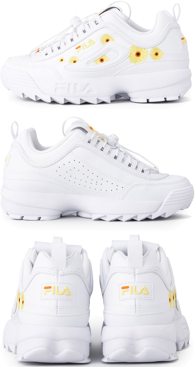 送料無料 スニーカー ローカット レディース AW 秋冬 新作 秋新作 冬新作 人気 流行 定番 2025 フィラ FILA 2 WFW25077 100 evidr ディスラプター アジャスト ガーベラ 脱ぎ履きしやすい ダッドスニーカー チャンキーソール カジュアルシューズ 花柄 白 靴_1