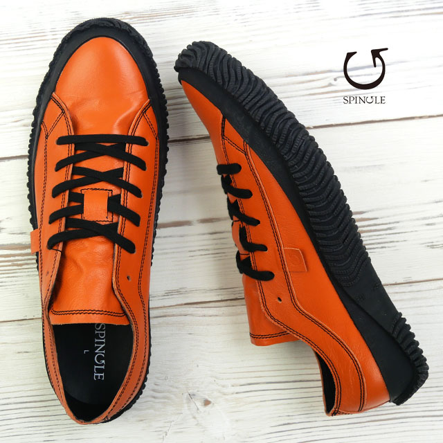 送料無料 スニーカー ローカット メンズ レディース AW 秋冬 新作 秋新作 冬新作 人気 流行 定番 2025 スピングル SPINGLE SP-110 カジュアルシューズ 本革 メイドインジャパン レザースニーカー カンガルーレザー 日本製 オレンジ 靴