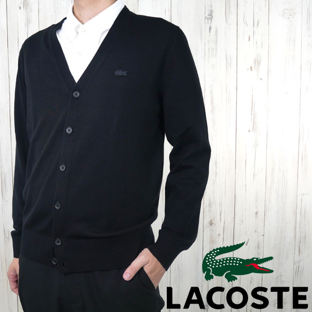 送料無料 長袖 メンズ AW 秋冬 新作 秋新作 冬新作 人気 流行 定番 2025 ラコステ LACOSTE AH5665 031 エッセンシャルメリノウールカーディガン トップス セーター アパレル 前開き Vネック ニット 羽織り ワンポイント 無地 ブラック 黒 服