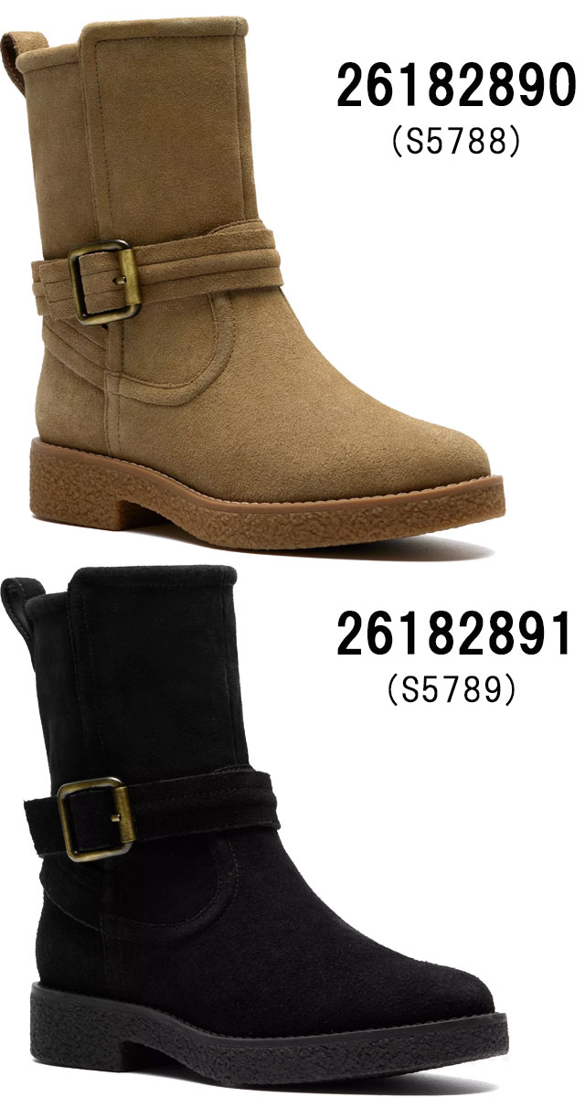 送料無料 ブーツ レディース AW 秋冬 新作 秋新作 冬新作 人気 流行 定番 2025 クラークス Clarks 26182890 26182891 ネラ ミッド ハーフブーツ 本革 ミドル丈 ダークサンドスエード ブラックスエード 靴_1