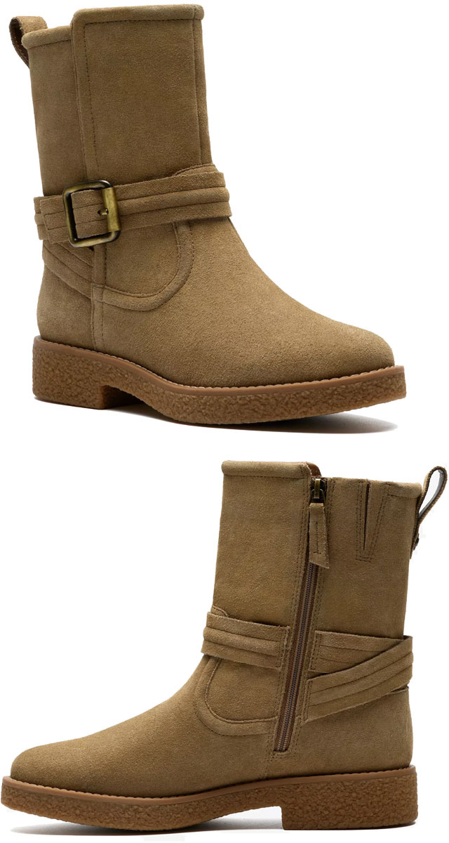 送料無料 ブーツ レディース AW 秋冬 新作 秋新作 冬新作 人気 流行 定番 2025 クラークス Clarks 26182890 26182891 ネラ ミッド ハーフブーツ 本革 ミドル丈 ダークサンドスエード ブラックスエード 靴_2