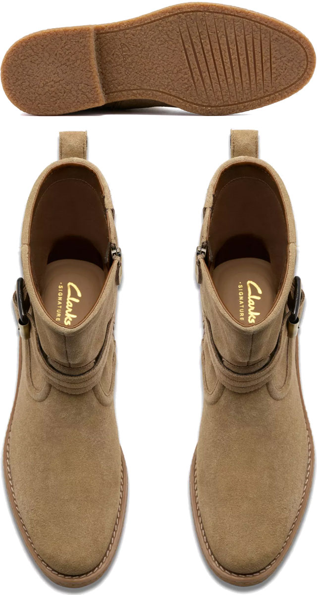 送料無料 ブーツ レディース AW 秋冬 新作 秋新作 冬新作 人気 流行 定番 2025 クラークス Clarks 26182890 26182891 ネラ ミッド ハーフブーツ 本革 ミドル丈 ダークサンドスエード ブラックスエード 靴_3