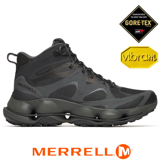 送料無料 スニーカー ゴアテックス メンズ AW 秋冬 新作 秋新作 冬新作 人気 流行 定番 2025 メレル MERRELL J038365 ハイキングシューズ スピード アーク マティス ミッド 防水 ミッドカット アウトドア ヴィブラムソール ブラック 黒 靴