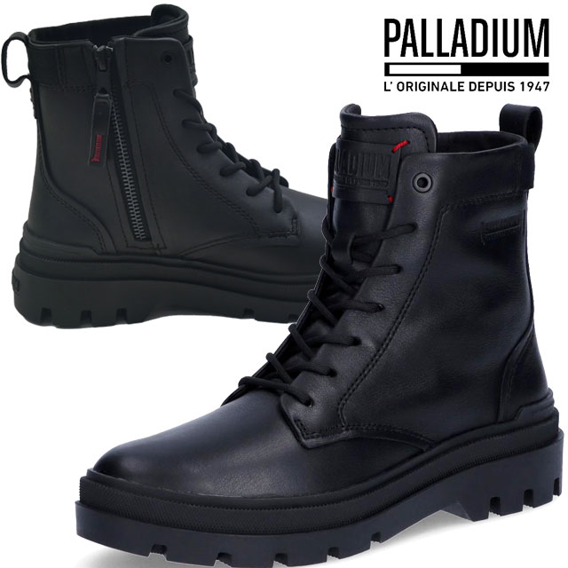 送料無料 ショートブーツ レースアップブーツ レディース AW 秋冬 新作 秋新作 冬新作 人気 流行 定番 2025 パラディウム PALLADIUM L 99524 008 パラグレード オフィサー サイドファスナー付き 編み上げブーツ ブラック 黒 靴