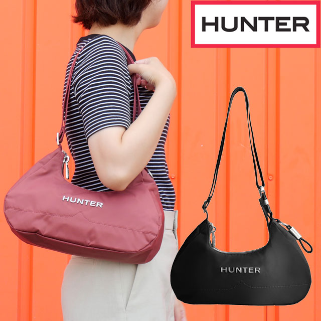 メール便送料無料 ショルダーバッグ レディース AW 秋冬 新作 秋新作 冬新作 人気 流行 定番 2025 ハンター HUNTER UBX5518NYL 2WAY ハーフムーンバッグ プレミアム ナイロン スピード 鞄 カバン お出かけ デイリーユース バナナバッグ ロゴ 耐水 流行り