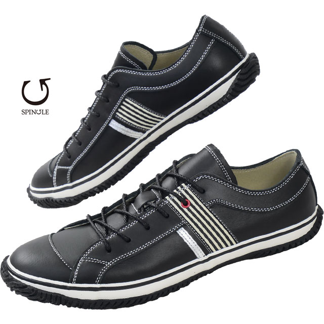 送料無料 スニーカー ローカット メンズ AW 秋冬 新作 秋新作 冬新作 人気 流行 定番 2025 スピングル SPINGLE SP-168 本革 日本製 レザースニーカー メイドインジャパン ブラック/ホワイト 黒 靴