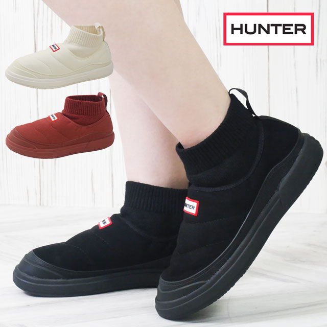 送料無料 ブーツ レディース AW 秋冬 新作 秋新作 冬新作 人気 流行 定番 2025 ハンター HUNTER 2WAY UFS7115REN イン/アウト ビーガン スエード ニッテッド カフブーツ 撥水 ウインターブーツ 暖か ルームシューズ アンクルブーツ ブラック 黒 靴