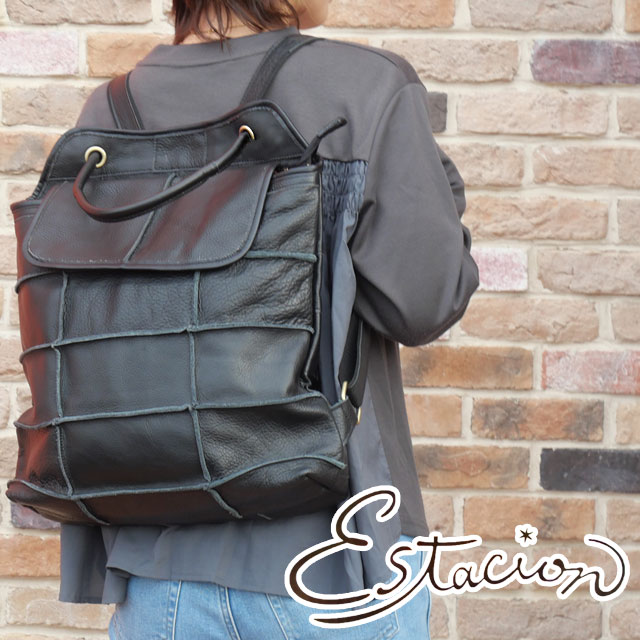 送料無料 バックパック リュックサック レディース AW 秋冬 新作 秋新作 冬新作 人気 流行 定番 2026 エスタシオン Estacion 691 2WAY BAG シンプルデザイン 本革 リュック バッグ 手提げバッグ パッチワーク 旅行 モノトーン カバン 鞄 大きめ 黒