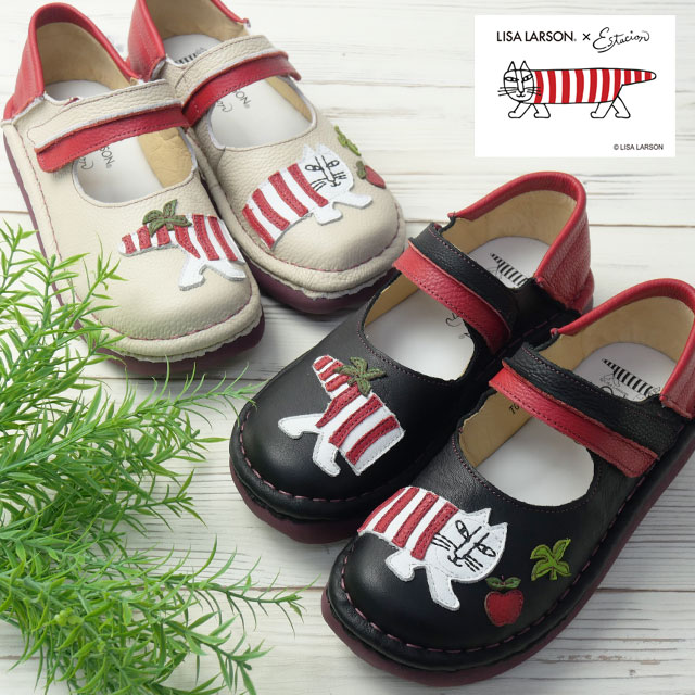 送料無料 ストラップパンプス レディース AW 秋冬 新作 秋新作 冬新作 人気 流行 定番 2026 エスタシオン Estacion TGE671 リサ・ラーソン コラボ マイキーモチーフ 痛くない ストラップシューズ 本革 ベルクロ ローヒール マジックテープ 歩きやすい ブラック 靴