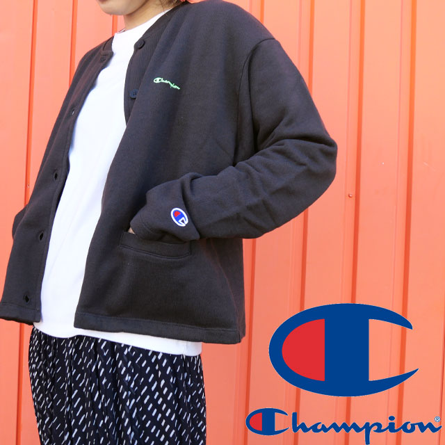 送料無料 長袖 レディース SS 春夏 新作 春新作 夏新作 人気 流行 定番 チャンピオン Champion 2026 055 CW D003 スウェットカーディガン クルーネック コットン カーディガン トップス 丸首 ロゴ 刺繍 服 オフ