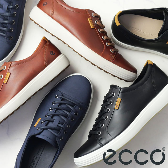 送料無料 スニーカー ローカット メンズ SS 春夏 新作 春新作 夏新作 エコー ECCO 2026 SOFT 7 430004 01001 01053 59140 ソフト 脱ぎ履きしやすい レザースニーカー シンプル コニャック マリン/ライオン