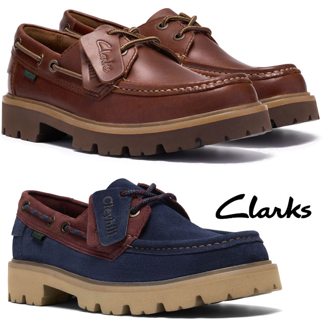 送料無料 デッキシューズ モカシン ローカット メンズ SS 春夏 新作 春新作 夏新作 クラークス Clarks 2026 Cleyhill Boat 26186176 26186179 クレイヒルボート 本革 ボートシューズ レザー コンビ