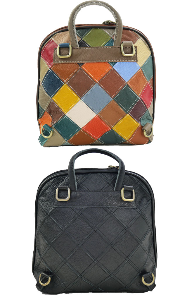 送料無料 ショルダーバッグ バックパック レディース SS 春夏 新作 春新作 夏新作 エスタシオン Estacion 2026 2 BAG 1083 2way リュック 本革 肩掛け カラー カラフル パッチワーク カバン レザー デニム エスニック アジアン ハンドメイド 小さめ_2