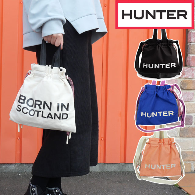 メール便送料無料 ショルダーバッグ メンズ レディース SS 春夏 新作 春新作 夏新作 ハンター HUNTER 2026 BLK WHW CRU GGF UBT7128CAA 2Way BAG ミニトートバッグ イージー キャンバス ドローストリング ミニ トート 斜め掛け 手持ち 巾着 撥水加工 ロゴプリント 綿