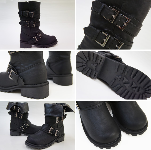 送料無料 carol sister 3355　ブラック ３連ベルト付きエンジニアブーツ / レディース BOOTS ミドル丈 クール BLACK ワーク系 クール カジュアル/_1