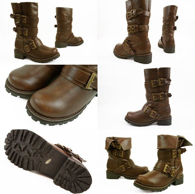 送料無料 carol sister 3355 3連ベルト付きエンジニアブーツ DBR(ダークブラウン) / レディース BOOTS ミドル丈 クール DARK BROWN ワーク系 クー_1